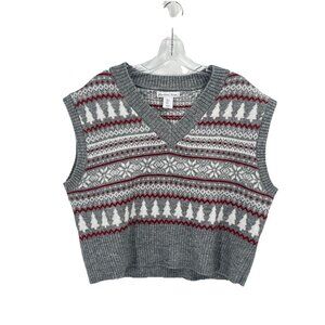 London Kaye Sweater Vest Gray Cropped Sz Large Fair Isle Nordic